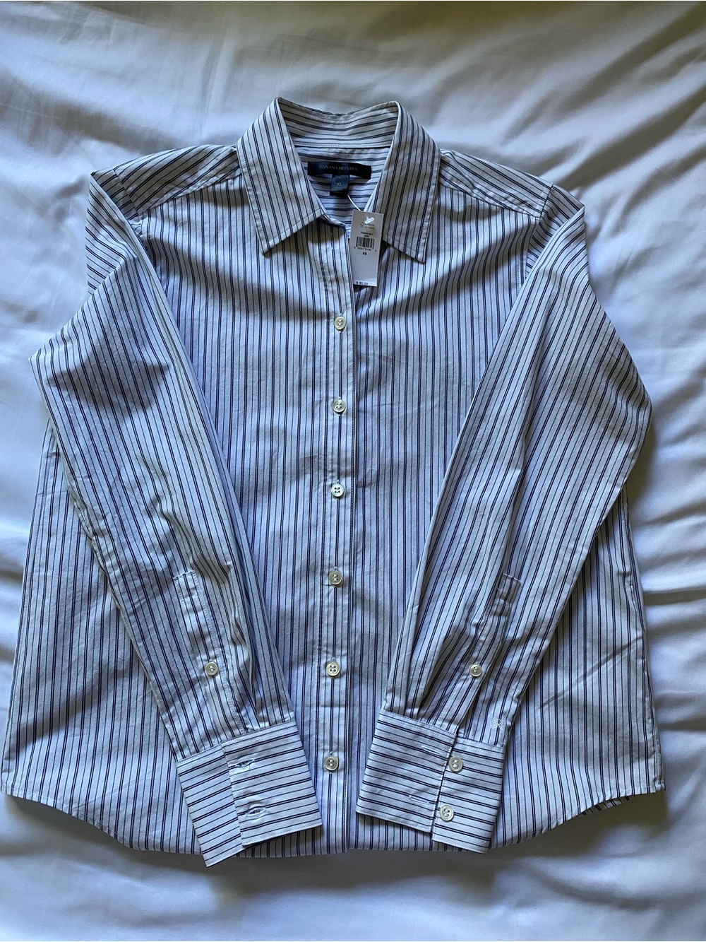 Banana Republic White Shirt with Navy Stripes - Button-Down
